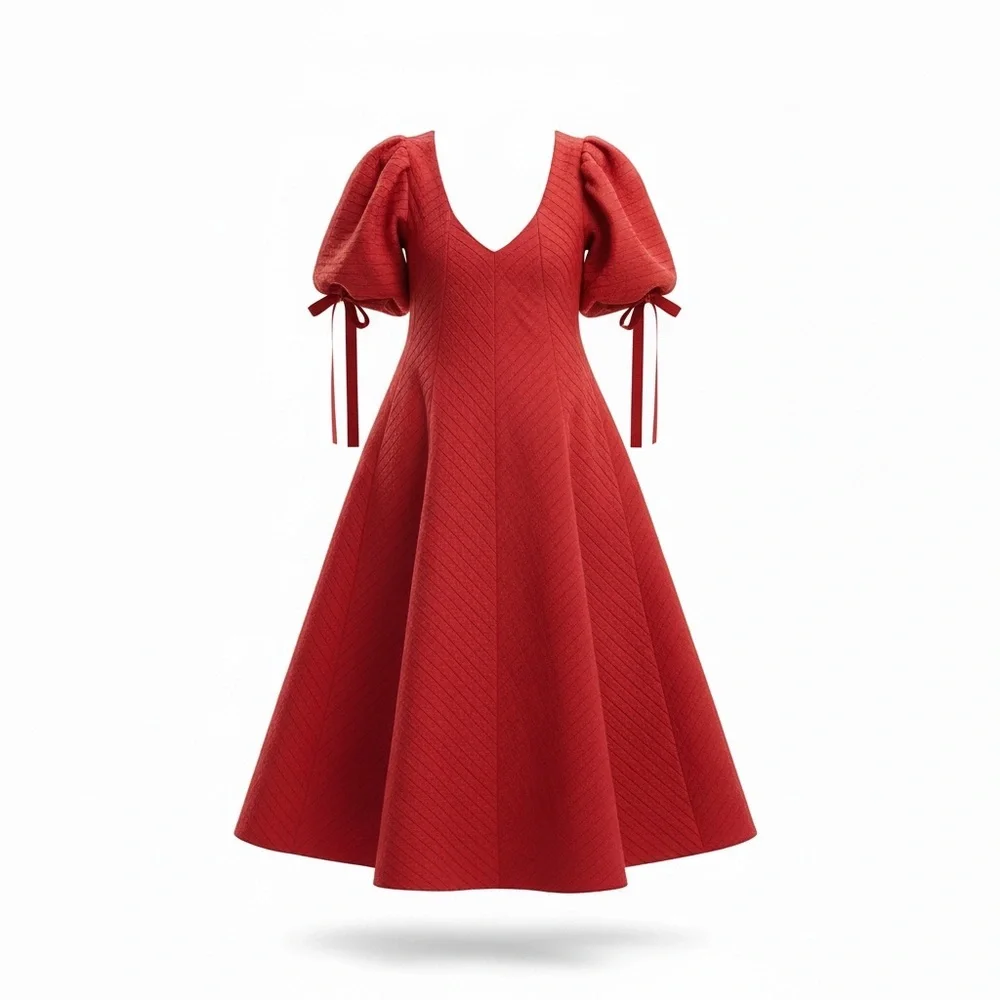 ODET Cherie Chevron Mumu Linen Dress, Red, Medium - Picture 7 of 14